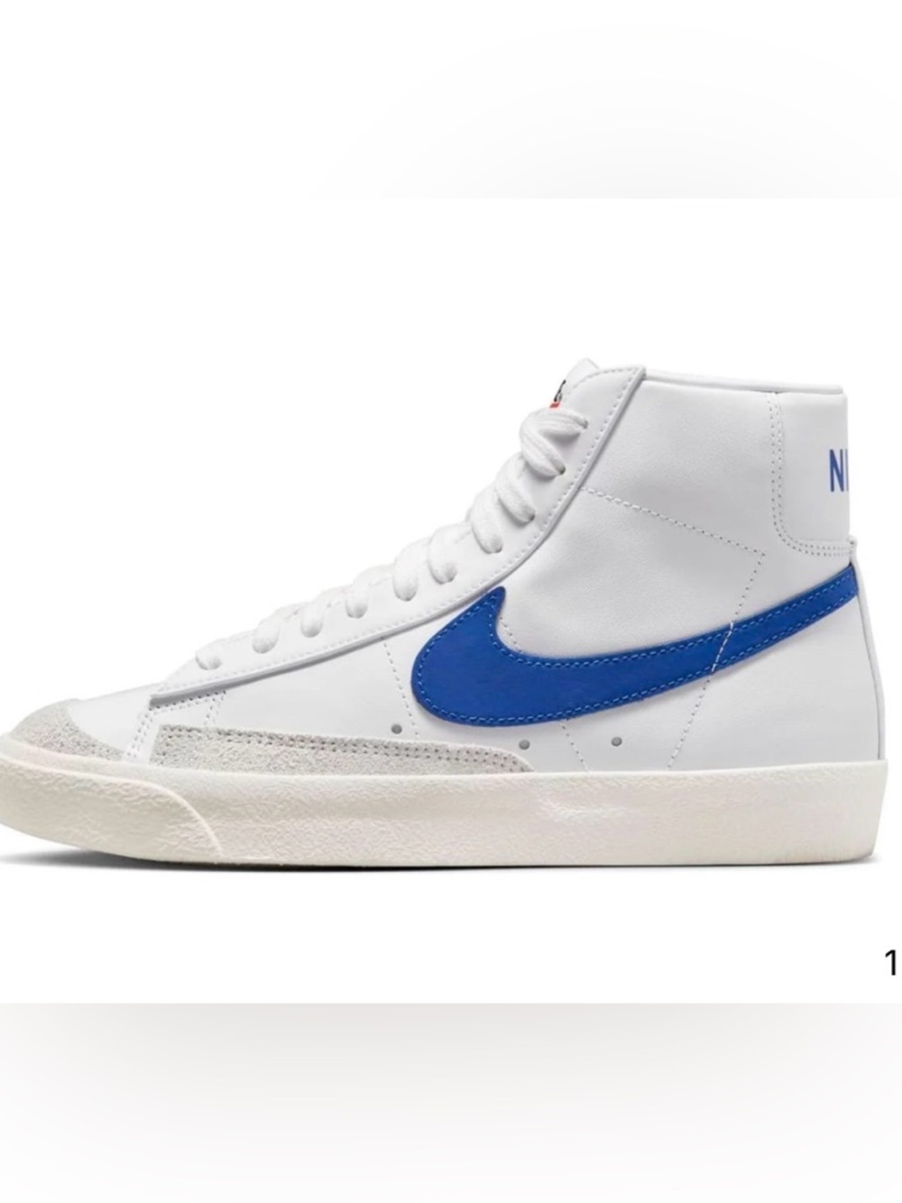 Nike White High-Top Blazers Mid 77 Sneakers with Blue Swoosh
